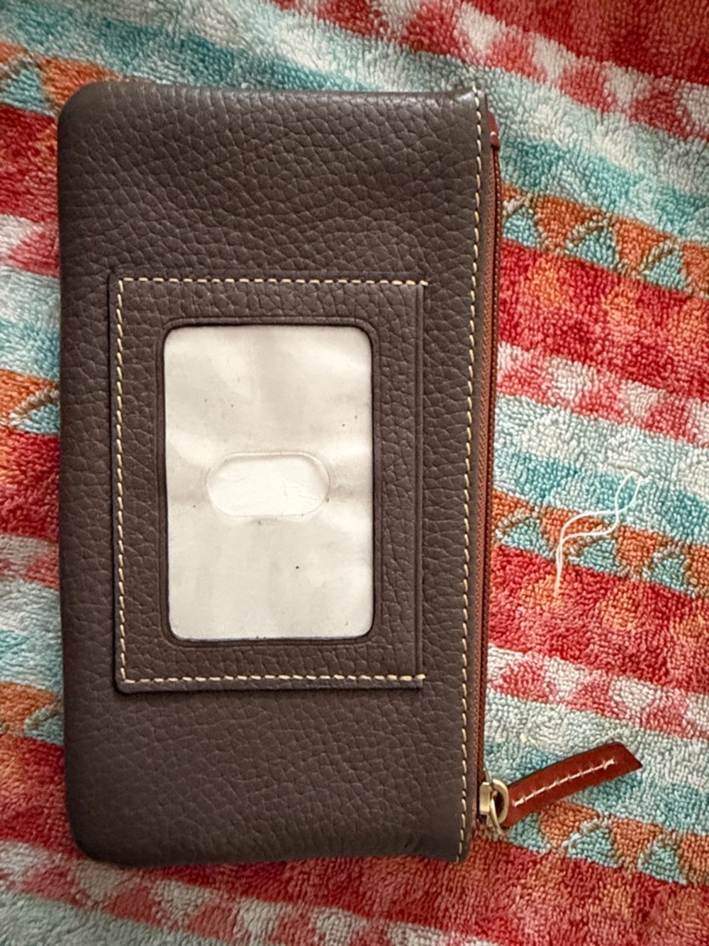 Taupe Leather Zip Wallet with ID Window